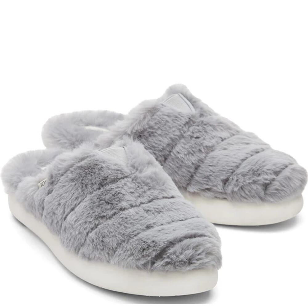 Toms Alpargata Mule Slippers WMNS 5.5 Blue/Grey Faux Fur Mallow Slip On Shoe